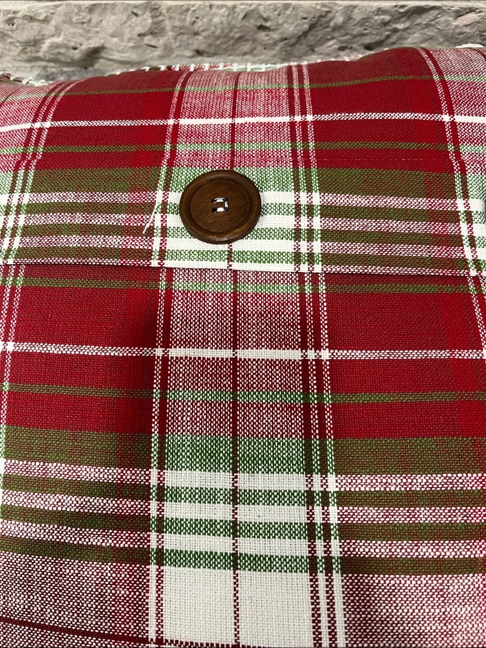 NEW Red & Green Plaid Button Accent Pillow 20” x 20”